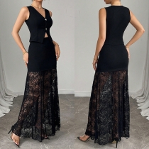 Fashion Two-piece Set Consist of Crop Vest and Lace Skirt