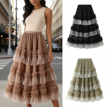 Fashion Floral Ruffle Tiered Midi Skirt