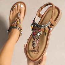 Bohemian Style Beaded Tassel Flat Sandals