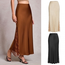 Fashion High-rise Lace Spliced A-lined Skirt
