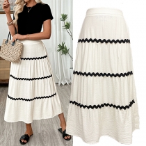 Fashion High-rise Contrast Color Spliced Midi Skirt