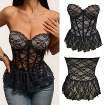 Sexy Strapless Sweetheart Neckline Semi-through Lace Corset Shirt
