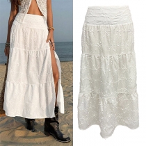 Fashion High-rise Side Slit Floral Jacquard Skirt