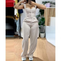 Fashion Two-piece Set Consist of Sweetheart Neckline Crop Top and Wide-leg Pants