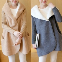 Fashion Solid Color Knit Spliced Long Sleeve Hooded Coat