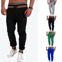 Casual Style Contrast Color Elastic Waist Men's Sports Pants