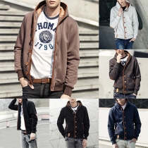 Fashion Solid Color Long Sleeve Hooded Single-breasted Men's Coat