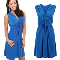 Elegant Solid Color Sleeveless High Waist Knotted Dress