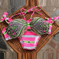 Ethnic Style Floral Print Halter Bikini Set