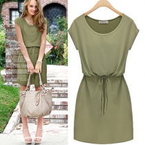 Fashion Solid Color Short Sleeve Round Neck Dress