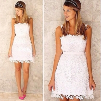 Fashion Solid Color Hollow Out Crochet Sling Lace Dress
