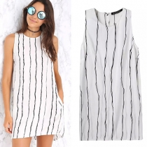 Fashion Sleeveless Round Neck Striped Dress