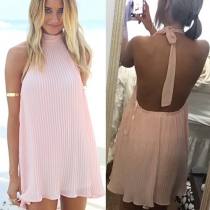 Sexy Backless Solid Color Halter Lace-up Dress