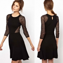 Sexy Hollow Out Lace Spliced High Waist Slim Fit Dress