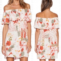 Sexy Slash Neck Off-shoulder Floral Print Dress