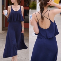 Sexy Crossover Backless Solid Color Sling Dress