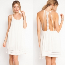 Sexy Backless Lace Spliced Loose Sling Dress