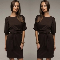 Fashion Solid Color Half Sleeve Round Neck Dress