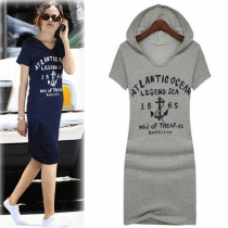 Casual Style Letters Print Short Sleeve Hooded Dress