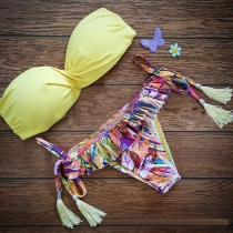 Sexy Floral Print Bandeau Bikini Set