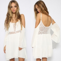 Sexy Off-shoulder Lace Spliced Long Sleeve Dress