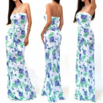 Sexy Strapless High Waist Floral Print Maxi Dress