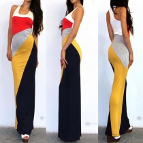 Fashion Contrast Color Sleeveless Round Neck Maxi Dress