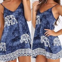 Fashion Elephant Pattern Loose Sling Dress