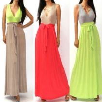 Fashion Contrast Color V-neck High Waist Maxi Dress