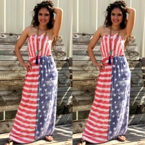 Sexy Strapless American Flag Print Chiffon Dress