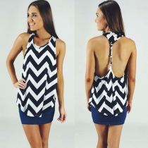 Sexy Backless Loose Wave-stripe Tops 