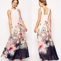Sexy Backless High Waist Floral Print Maxi Dress
