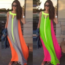 Fashion Contrast Color Sleeveless Loose Maxi Dress