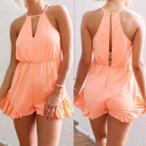 Sexy Backless Solid Color Flouncing Sling Rompers