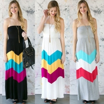 Sexy Strapless High Waist Colorful Striped Maxi Dress