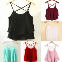 Fashion Solid Color Double-layered Flouncing Chiffon Cami Tops