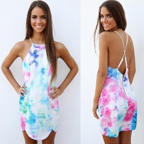 Sexy Backless Colorful Printed Sling Dress