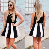 Fashion Sleeveless High Waist Striped Dress
