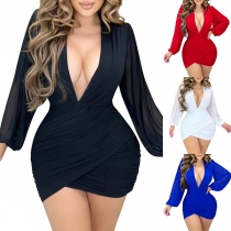 Sexy Deep V-neck Long Sleeve Slim Fit Bodycon Dress