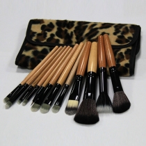 Professional Cosmetic 12 PCS Makeup Brush Set with Leopard Print Pouch