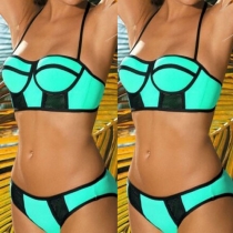 Sexy Contrast Color with Underwire Halter Bikini Set