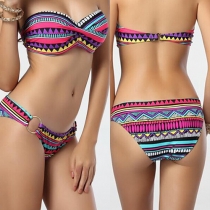 Sexy Geometric Print Bandeau Bikini Set