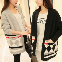 College Style Long Sleeve Knitted Cardigan