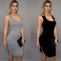 Sexy Backless Low-cut Irregular Hem Halter Dress