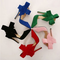 Sweet Bowknot Pointed Toe Solid Color Stiletto Shoes