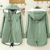 Navy Style Solid Color Long Sleeve Hooded Warm Padded Coat