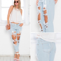 Retro Washed-out Distressed Ripped Relaxed-fit Boyfriend Jeans