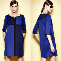 Fashion 3/4 Sleeve Contrast Color Shift Dress