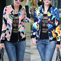 Fashion Floral Print Long Sleeve Round Neck Little Jacket