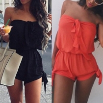 Sexy Strapless Solid Color Gathered Waist Rompers